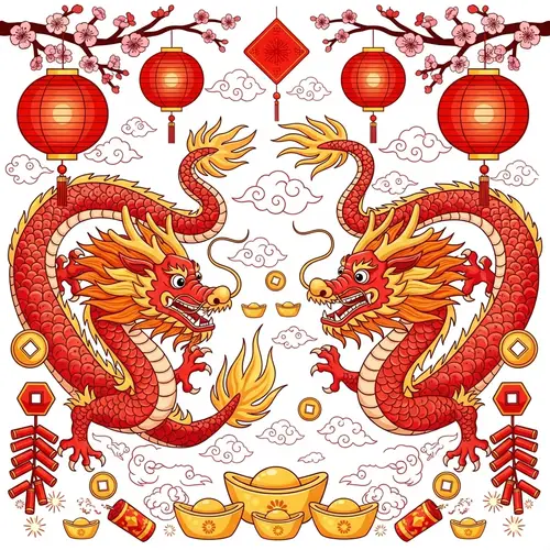 Chinese New Year Vector Illustration with Dragons