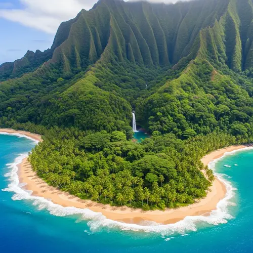 Tranquil Remote Island with Tropical Wildlife & Waterfall