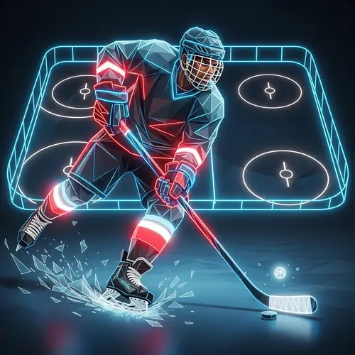 Neon Polygonal Hockey Player Design on Ice Rink - Black Player