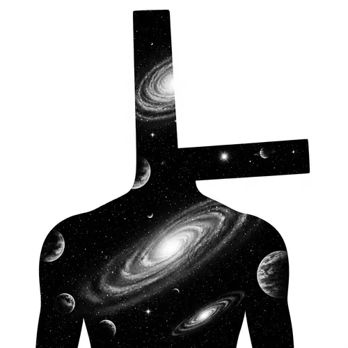 Cosmic Human Figure: Starry Cosmos Depiction