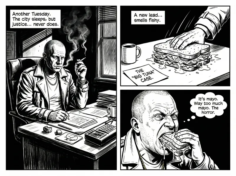 Gritty Noir Comic: Humorous 3 Panel Adventures