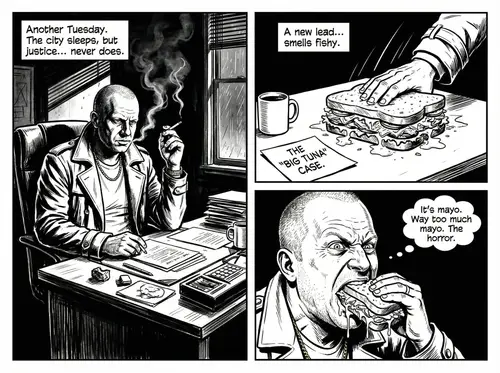 Gritty Noir Comic: Humorous 3 Panel Adventures