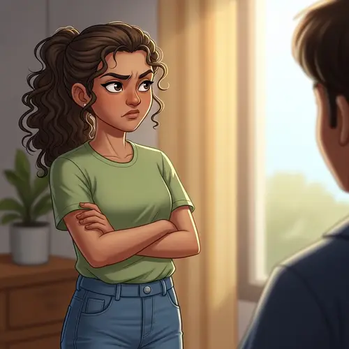 South Asian Girl Expressing Jealousy in Sunlit Room