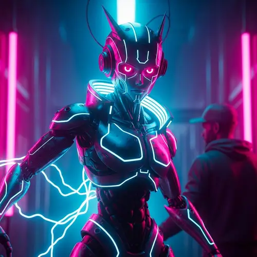 Futuristic Anime Android with Neon Lights - Cyberpunk Scene