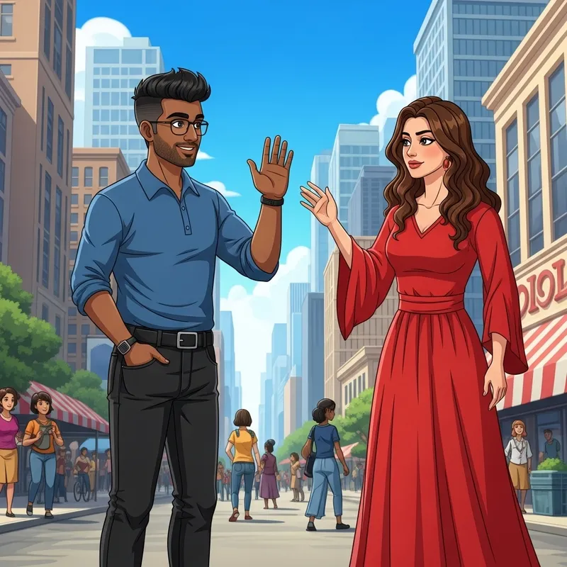 First Encounter: Greeting in a Bustling City