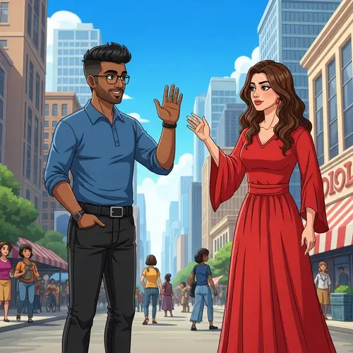 First Encounter: Greeting in a Bustling City