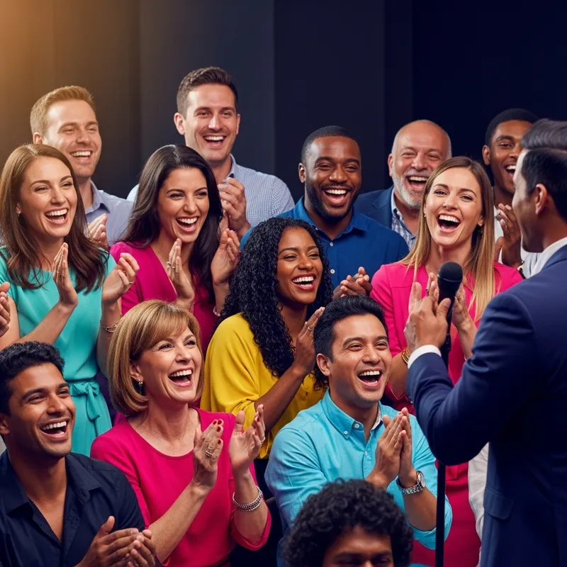 Vibrant Rotarians Laughing at Colorful Stand-Up Comedy Show