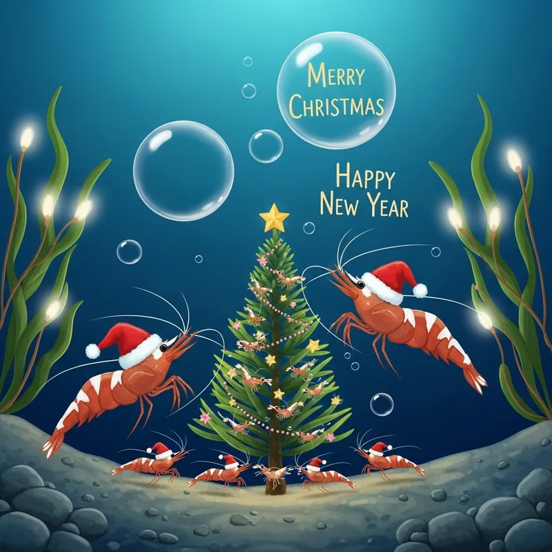 Festive Shrimp Family Christmas & New Year Card