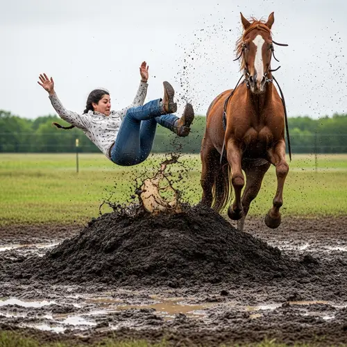 Hispanic Horseback Rider Falls Face-First in Mud