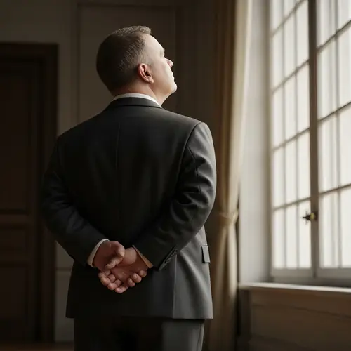 Elderly Stout Man with Short Brown Hair | Full Body View