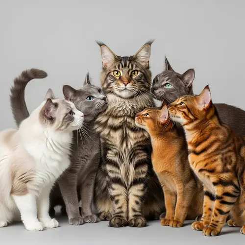 Male Cats Surround Female Maine Coon with Love