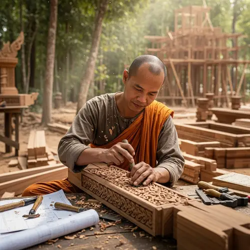Buddhist Follower Constructing Temples - Explore Spiritual Creations