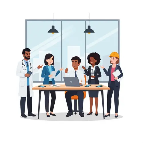 Diverse Professionals Engaged in Conversation - Modern Office Scene