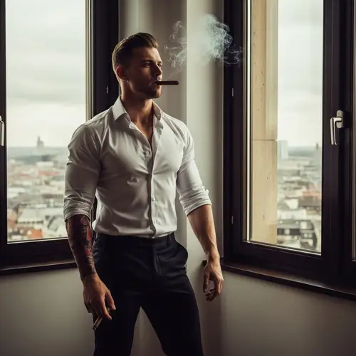 Charismatic German Gentleman with Chiseled Physique and Silk Attire