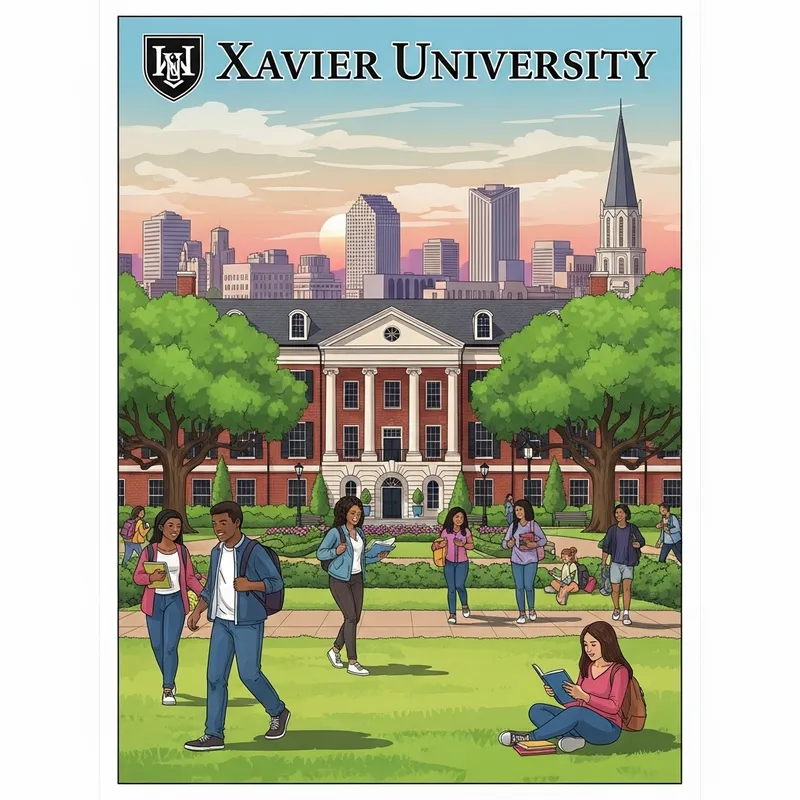 Xavier University of New Orleans Campus Poster - Vibrant Campus Life & Skyline Views