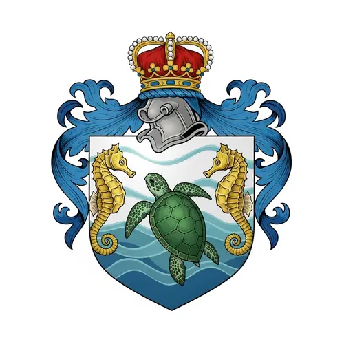 Oceanic Coat of Arms: Turtle, Seahorses, & Serenity
