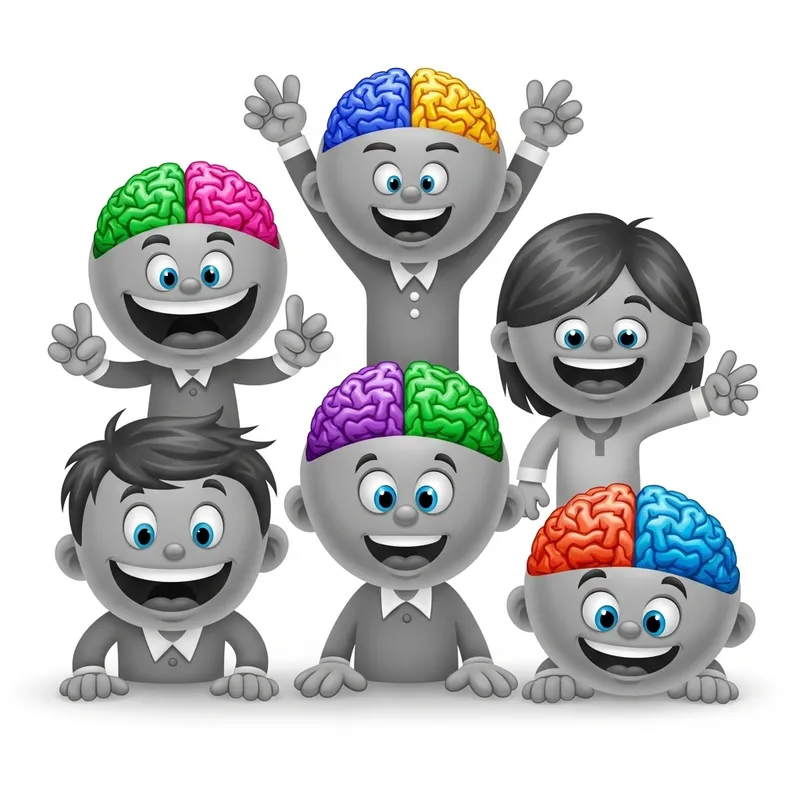 Colorful Brains: Five Lively Cartoon Characters in Gray Tones Colorful Brains: Five Lively Cartoon Characters in Gray Tones