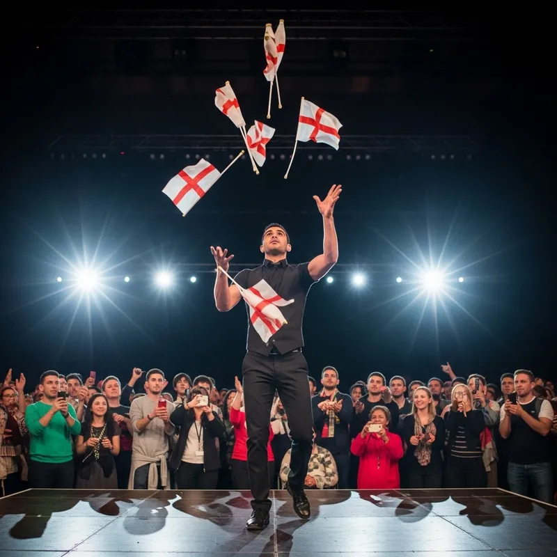 Talented Juggler with English Flag Spectacle