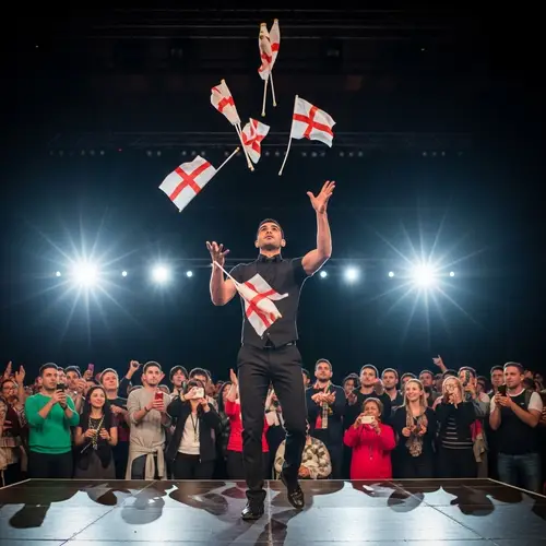 Talented Juggler in High-Energy Performance | English Flags Juggling