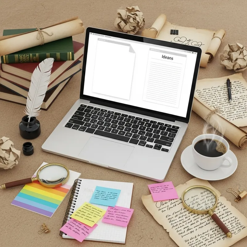 Laptop Writing Workspace with Creative Elements