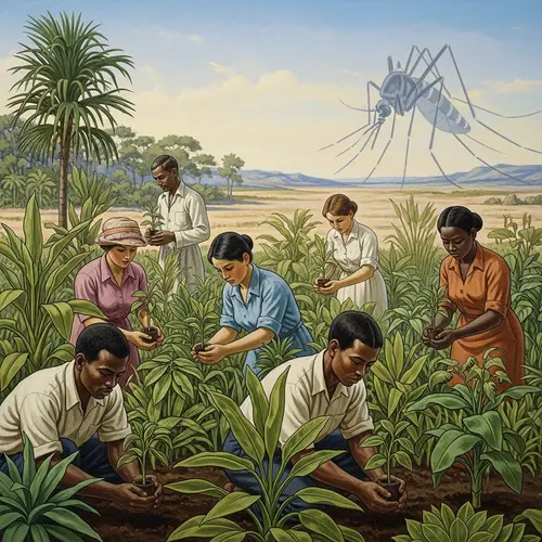 Diverse People Planting Lush Oasis | Early 20th Century Landscape