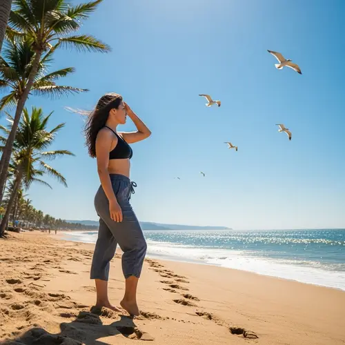 Hispanic Woman on Sunny Beach | Beach Attire Portrait