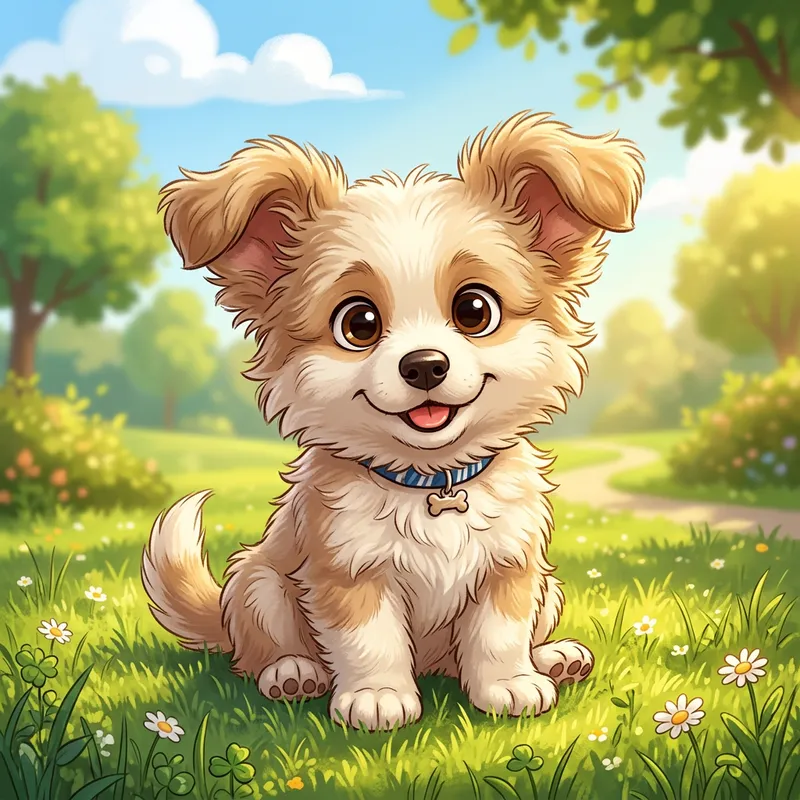 Cute Cartoon Puppy with Big Ears and Fluffy Fur Cute Cartoon Puppy with Big Ears and Fluffy Fur