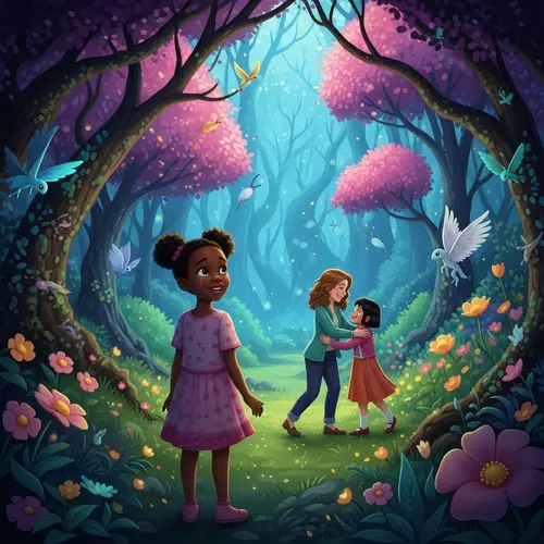 Enchanted Forest Reunion: Young African Girl & Sisters