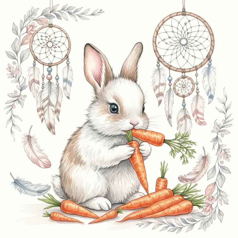 Watercolor Baby Bunny with Carrots in Boho Style Watercolor Baby Bunny with Carrots in Boho Style