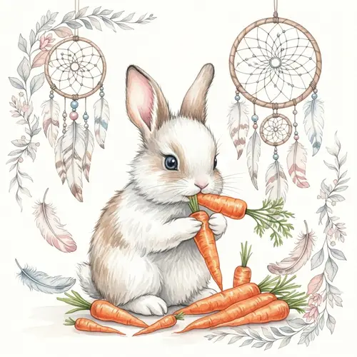 Watercolor Baby Bunny with Carrots in Boho Style