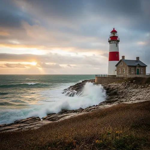 Majestic Stone Lighthouse on Serene Seashore