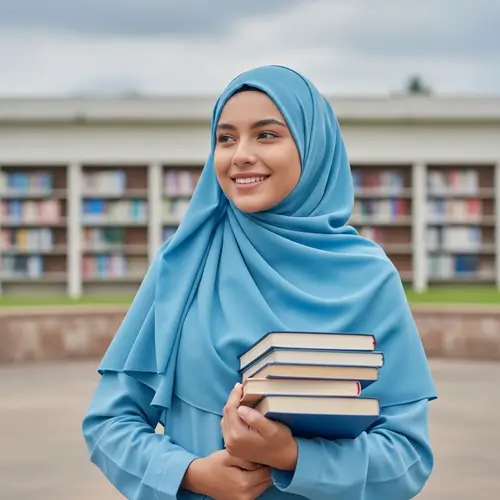 Young Student in Sky Blue Hijab: Cultural Identity & Academic Pursuit