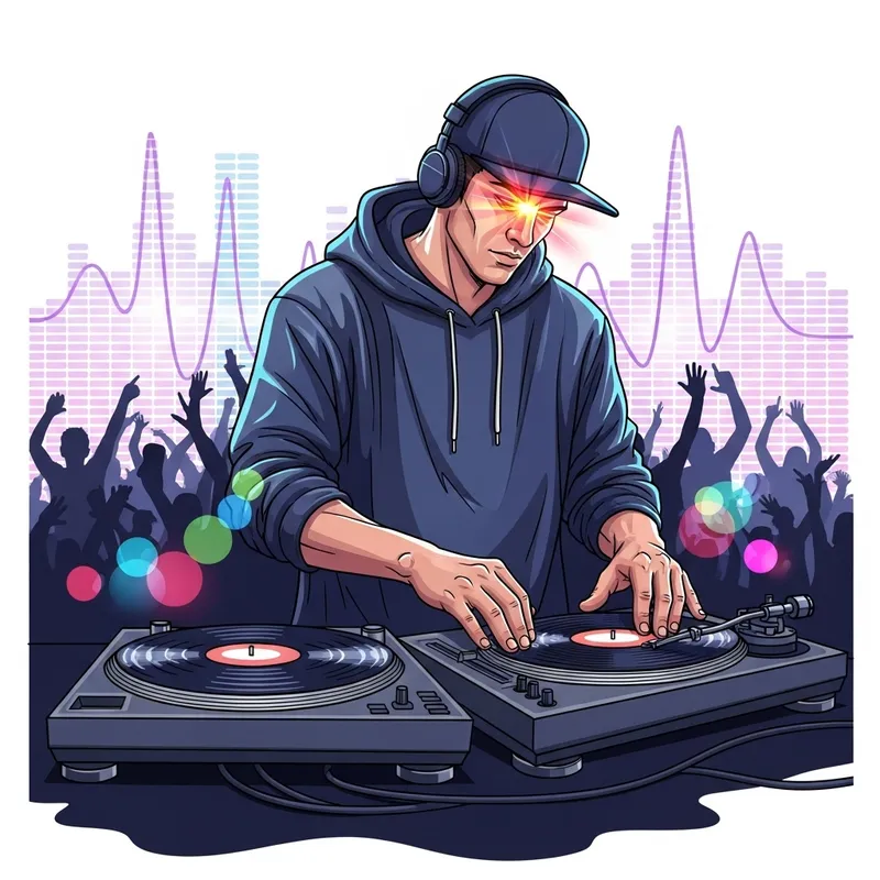Dynamic DJ under Neon Lights | Pumping Up the Music Crowd