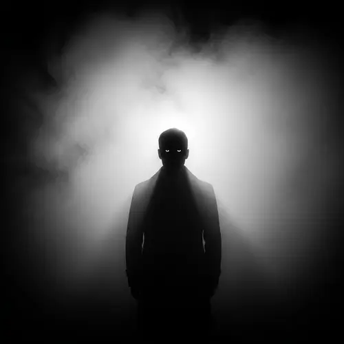Enigmatic Figure Emerging from Dense Mist - Noir Photography