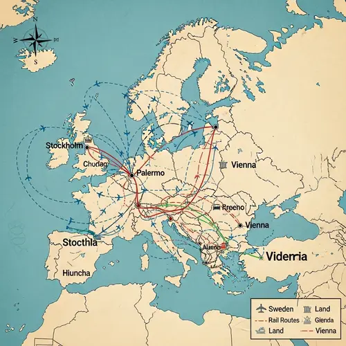 Europe Map: Stockholm, Palermo, Vienna & Routes to Sweden, Italy, Austria