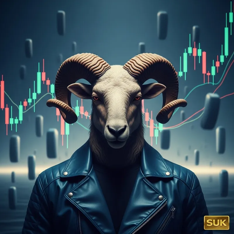 Ram Head Man in Blue Leather Jacket | Candlesticks Chart Background Ram Head Man in Blue Leather Jacket | Candlesticks Chart Background