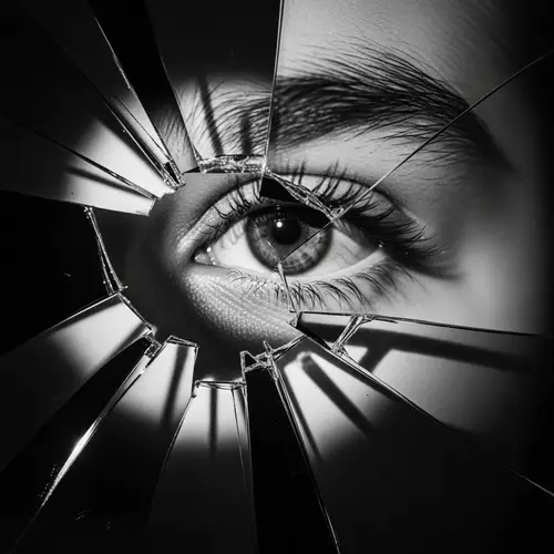 Double Exposure Photo of Eye with Shattered Mirror Effect