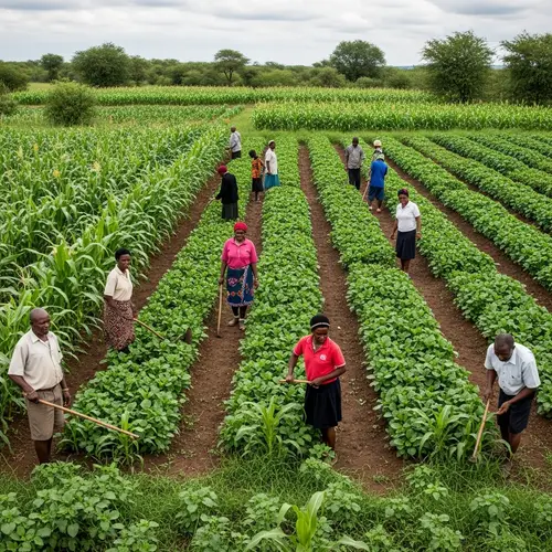 Traditional Zulu Agriculture: Lush Field with Maize, Sorghum, and Vegetables
