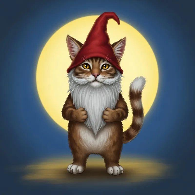 Fantasy Gnome Cat: Whimsical Storybook Illustration