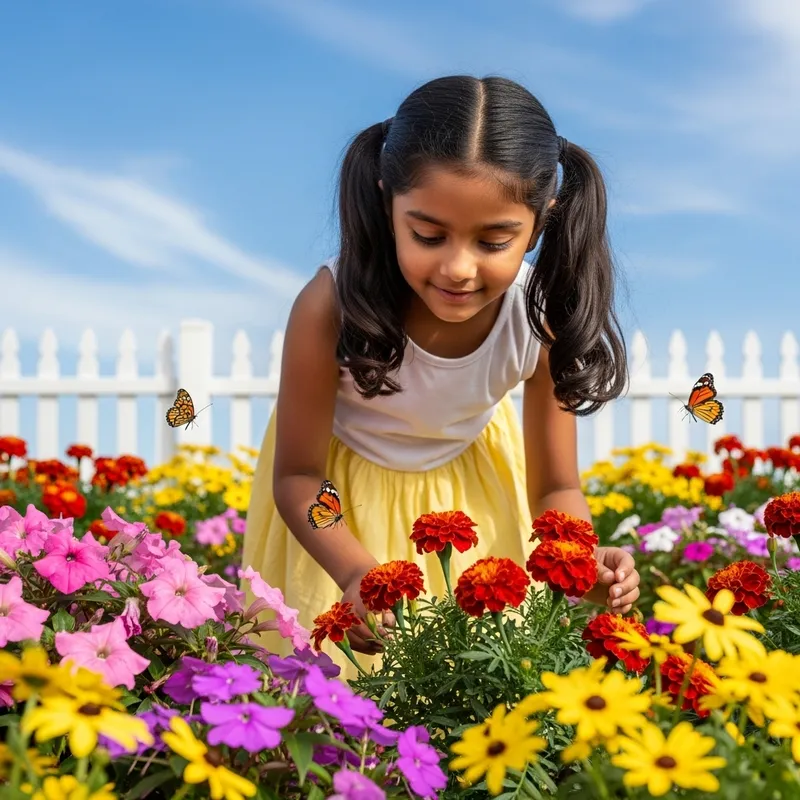 Cute Child Enjoying Vibrant Garden