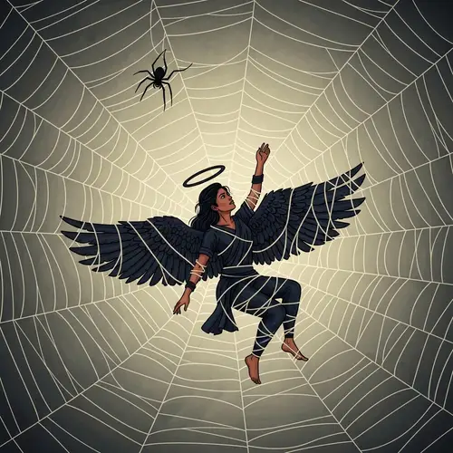 Dark Angel Trapped in Spider Web | Symbol of Perseverance