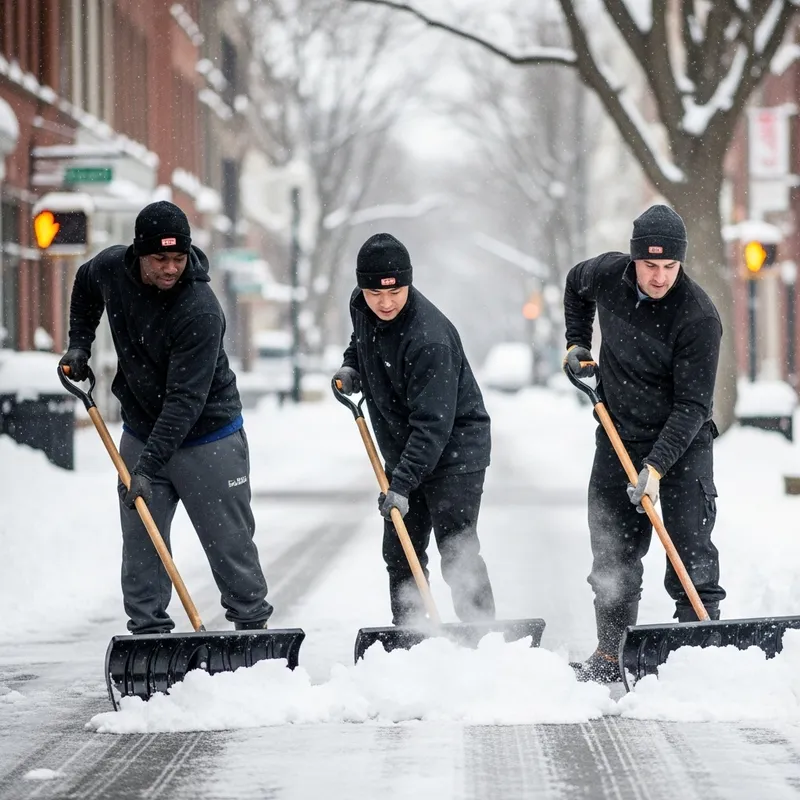 Men Shoveling Snow Professionally | Urban Winter Scene