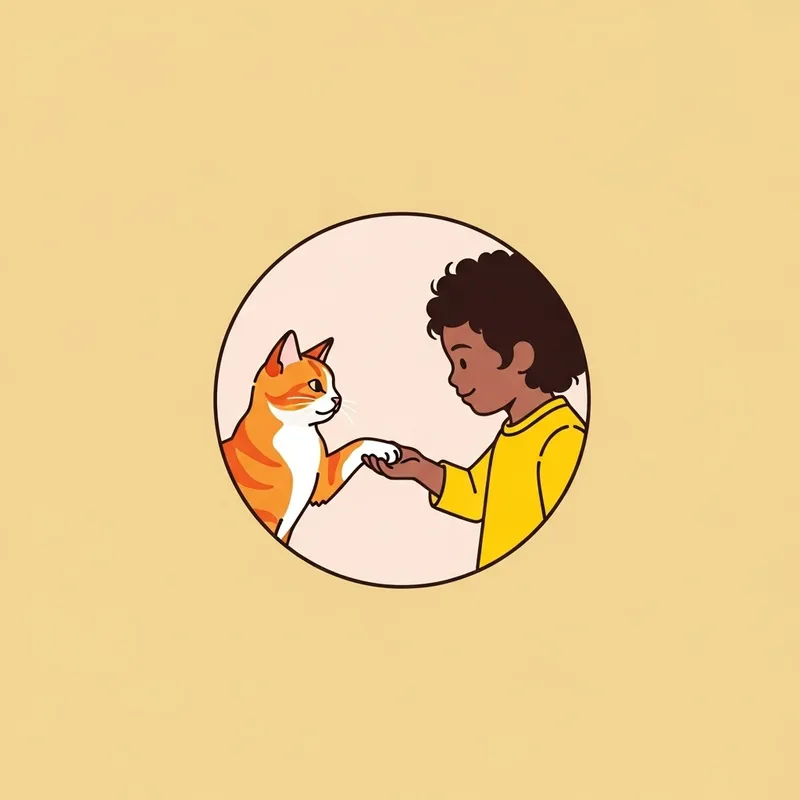 Child and Cat Interaction in Simple Minimalistic Style