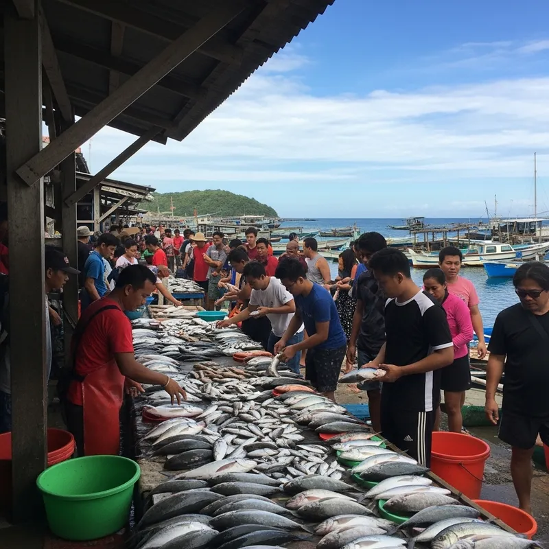 Lively Fish Port in Philippines with Many Buyers | Marine Diversity Scene