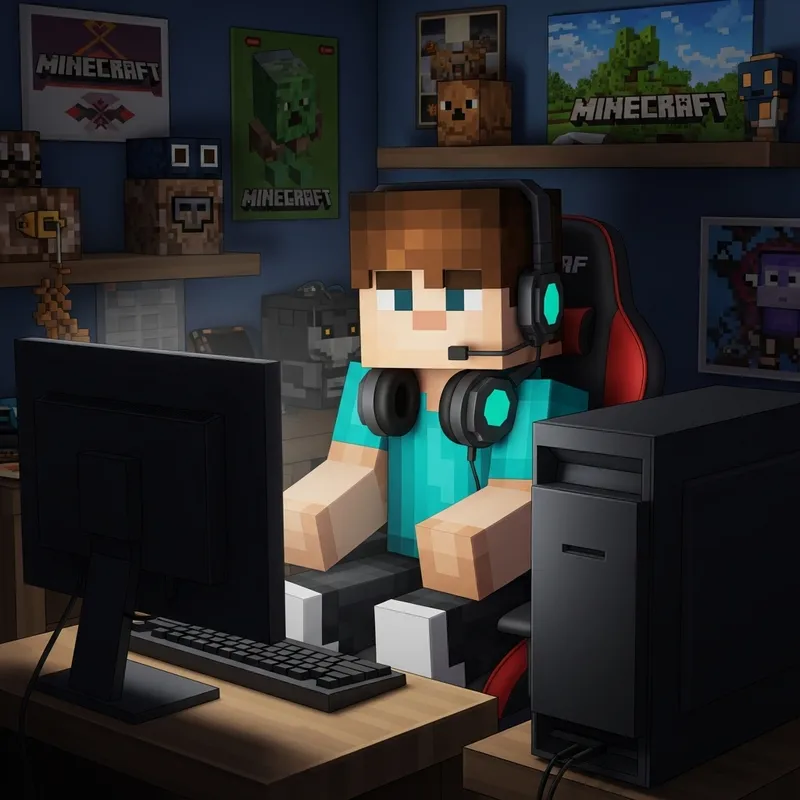 Average Minecraft Player - Gaming Attire in Pixelated Scene Average Minecraft Player - Gaming Attire in Pixelated Scene