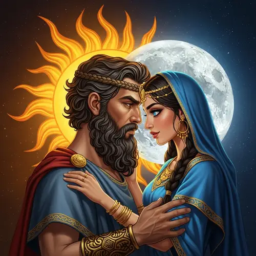 Celestial Love: Sun & Moon as Enchanting Couple | Immerse in a Romantic Embrace