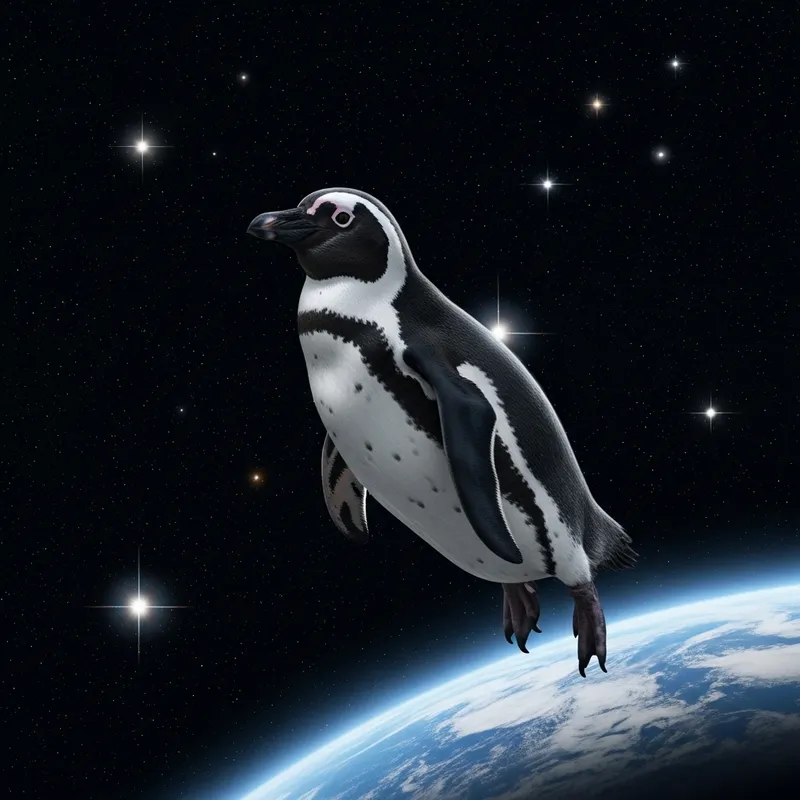 Penguin in Space: Curious Explorer of the Universe