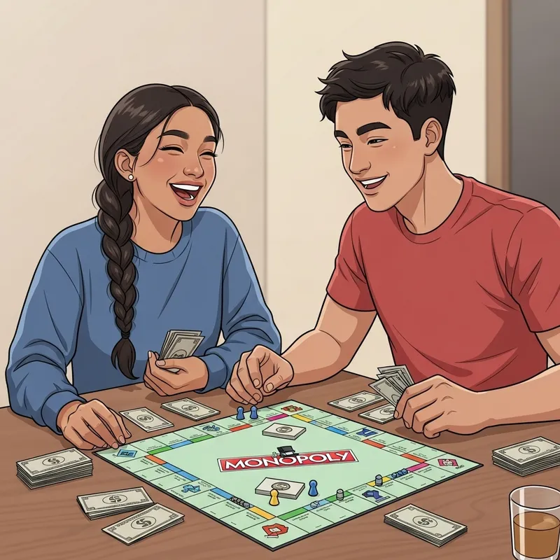 Young Couple Playing Disney Monopoly Game