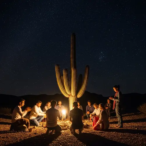 San Pedro Cactus Ritual: Celestial Gathering Under Night Sky