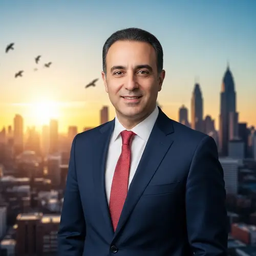 Middle-Eastern Businessman in Navy Blue Suit with Red Tie